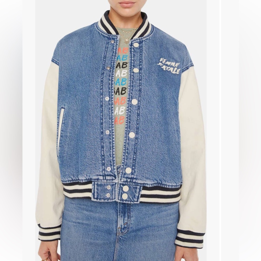 MOTHER The Pregame Denim Bomber Jacket